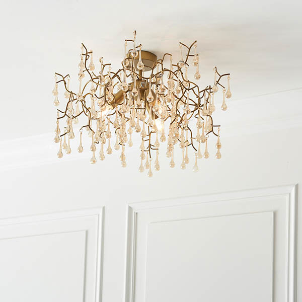 Antique Gold Champagne Teardrop Semi-Flush Chandelier