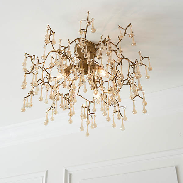 Antique Gold Champagne Teardrop Semi-Flush Chandelier