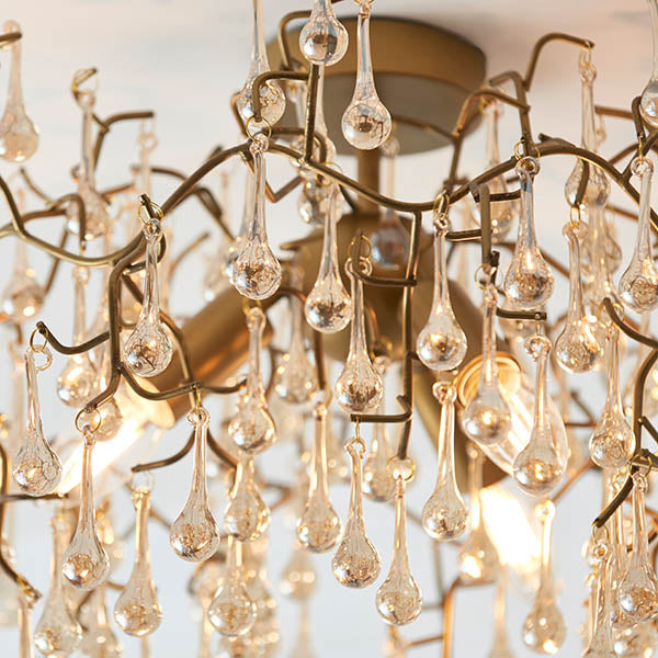 Antique Gold Champagne Teardrop Semi-Flush Chandelier