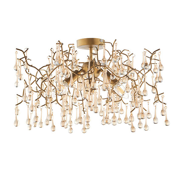 Antique Gold Champagne Teardrop Semi-Flush Chandelier