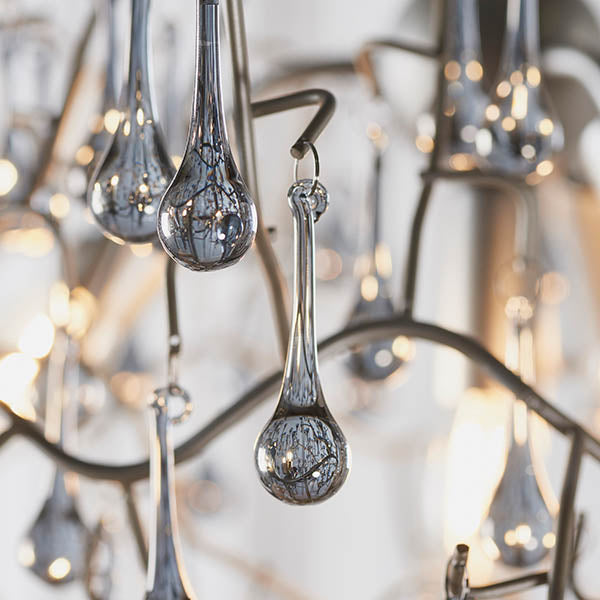 Antique Silver & Smokey Glass Teardrop Pendant Chandelier