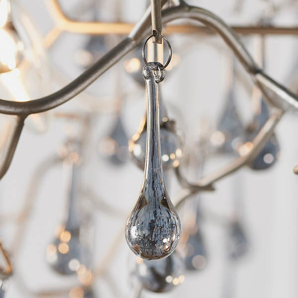 Antique Silver & Smokey Glass Teardrop Pendant Chandelier