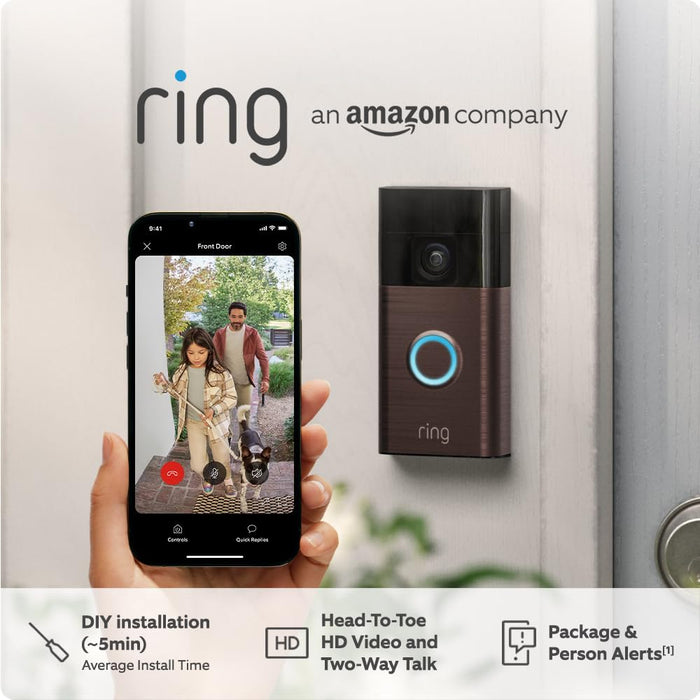 Ring New Battery Video Doorbell (Gen 3) with Chime Pro - Venetian Bronze *BUNDLE*