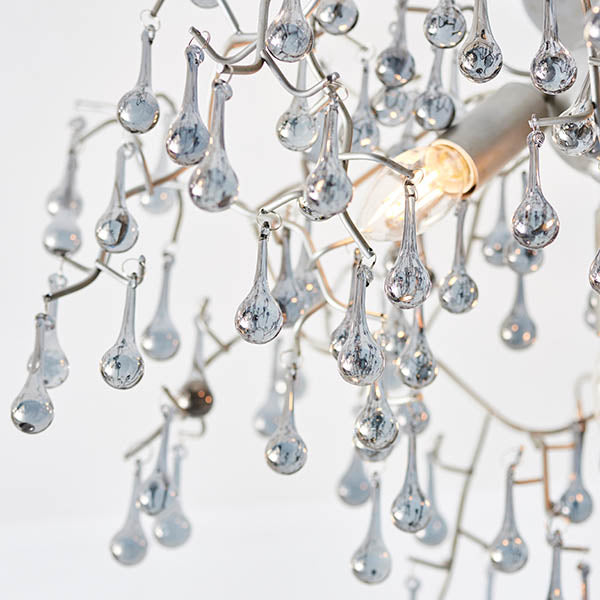 Antique Silver & Smokey Glass Teardrop Semi-Flush Chandelier