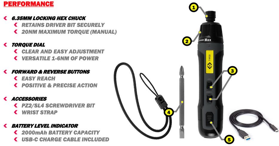 CK T4930 Electric Screwdriver with Torque Adjustment