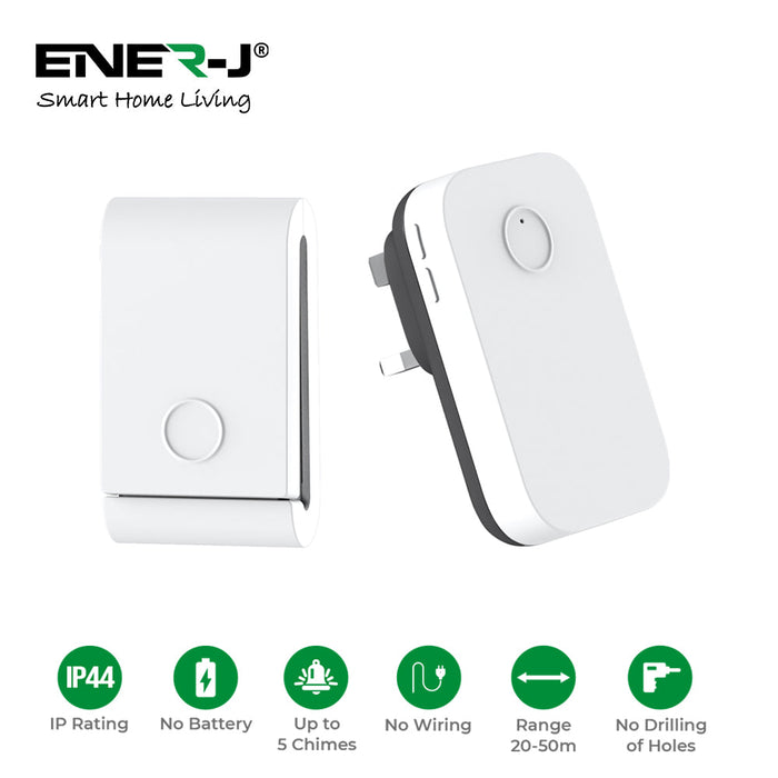 Ener J WS1077 Wireless Kinetic Doorbell and Chime with UK Plug