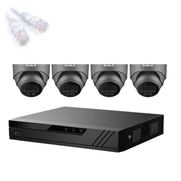 Eagle 4 Channel Compact 1U AI NVR with 4 Turret Cameras Grey