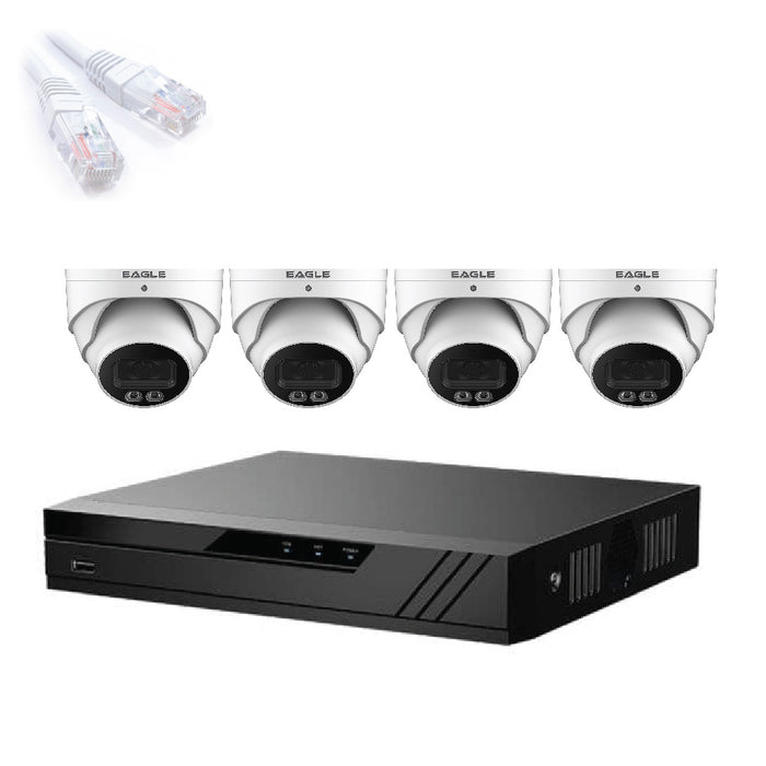 Eagle 4 Channel Compact 1U AI NVR with 4 Turret Cameras White