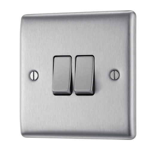 BG NBS42 Metal Brushed Steel Light Switch Plate Double 2 Gang 2 Way - SND Electrical Ltd