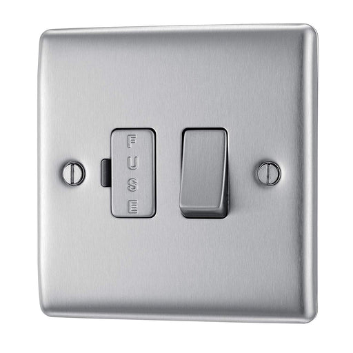 BG NBS50 Metal Brushed Steel Fused Connection Spur Unit 13A Switched - SND Electrical Ltd