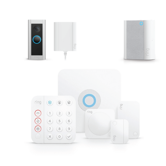 Ring 5 Piece Home Security Kit with Pro 2 Plug-In Video Doorbell & Chime (Gen 2)*BUNDLE*