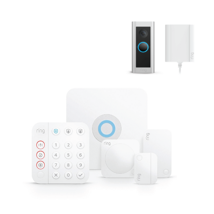 Ring 5 Piece Home Security Kit with Pro 2 Plug-In Video Doorbell *BUNDLE*