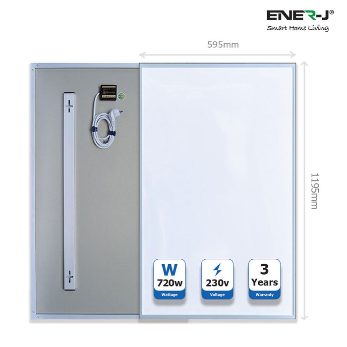 Ener J 1195 x 595 Infrared Heating Panel, White Body, 720W