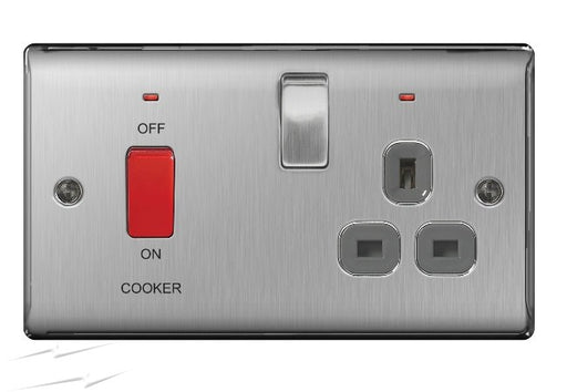 BG NBS70G Brushed Steel 45A Cooker Unit with Switched Socket & Neon - SND Electrical Ltd