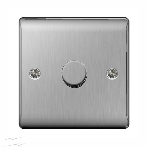 BG NBS81P Brushed Steel 1 Gang 2 Way 400w Dimmer - SND Electrical Ltd