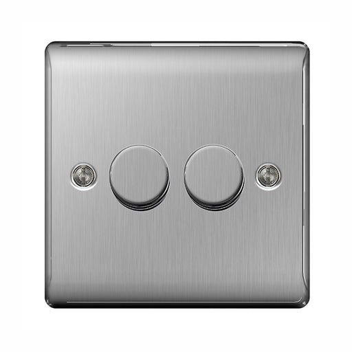 BG NBS82P Brushed Steel Metal 2 Gang 2 Way 400w Dimmer - SND Electrical Ltd