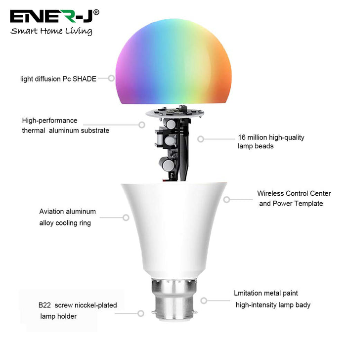 Ener J Smart WiFi Colour Changing LED Bulb 9W BC/B22