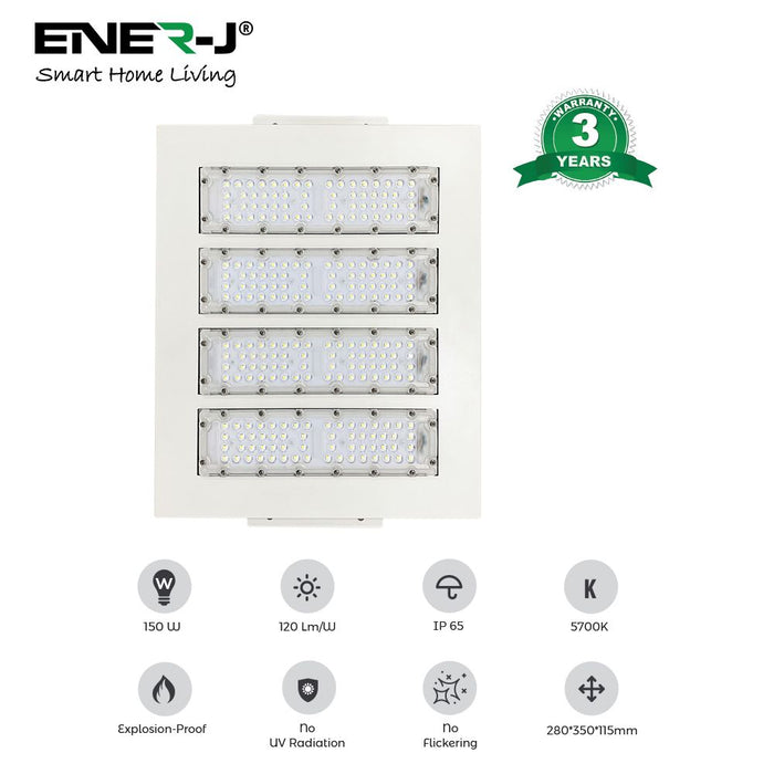 Ener J 150W LED Canopy Light, 120 lm/W, IP65, 3 Years Warranty, 6500K