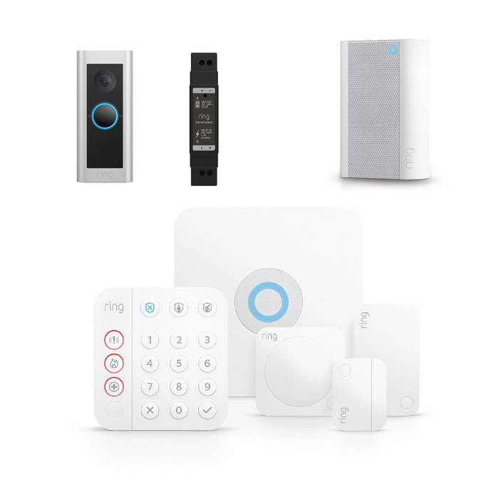 Ring 5 Piece Home Security Kit with Pro 2 Hardwired Video Doorbell & Chime Pro ( Gen 2) *BUNDLE*