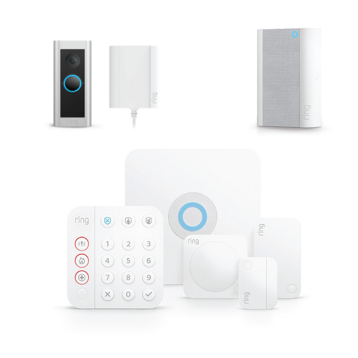 Ring 5 Piece Home Security Kit with Pro 2 Plug-In Video Doorbell & Chime Pro (Gen 2) *BUNDLE*